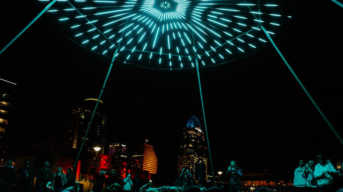 Colorful illuminated buildings at BLINK Cincinnati